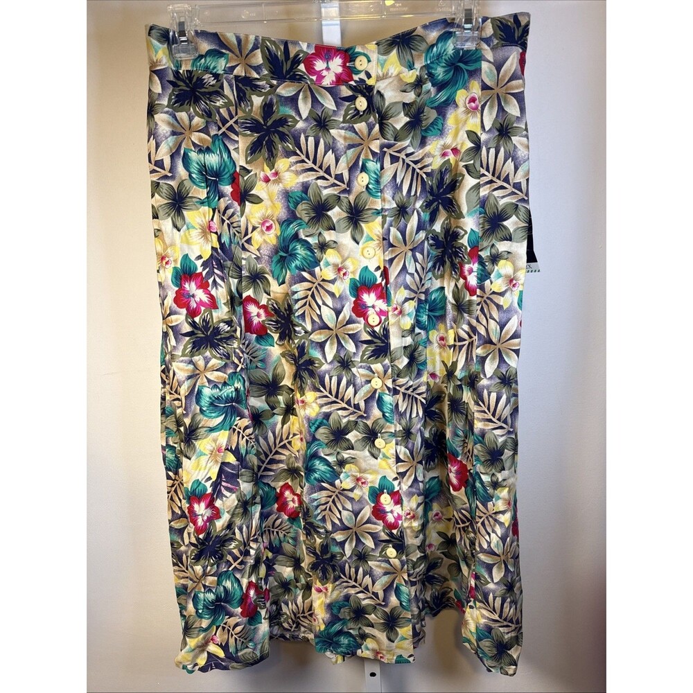 NEW W/tag Sag Harbor midi Skirt Plus size 2X Hunter Tropical Floral Print A Line